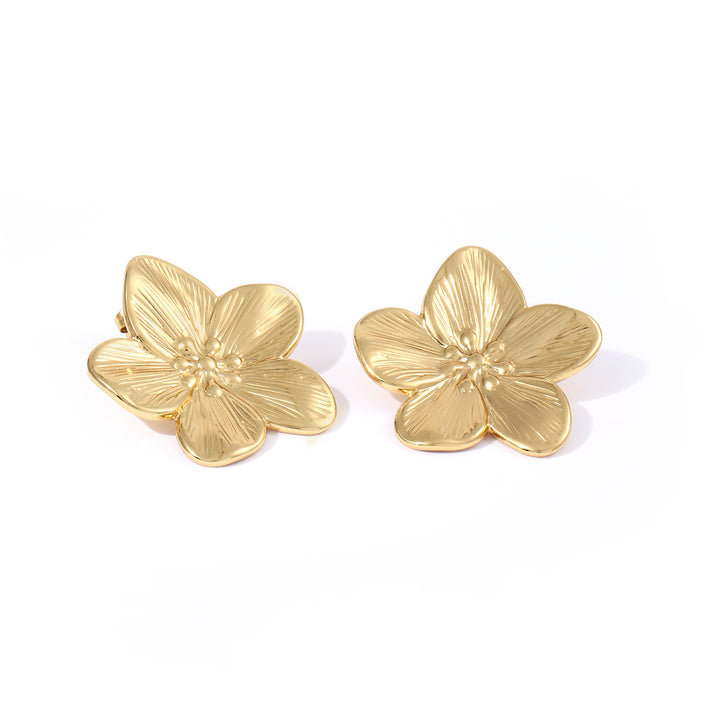 Maebry - Pendientes de Stud con Flor en Acabado Dorado