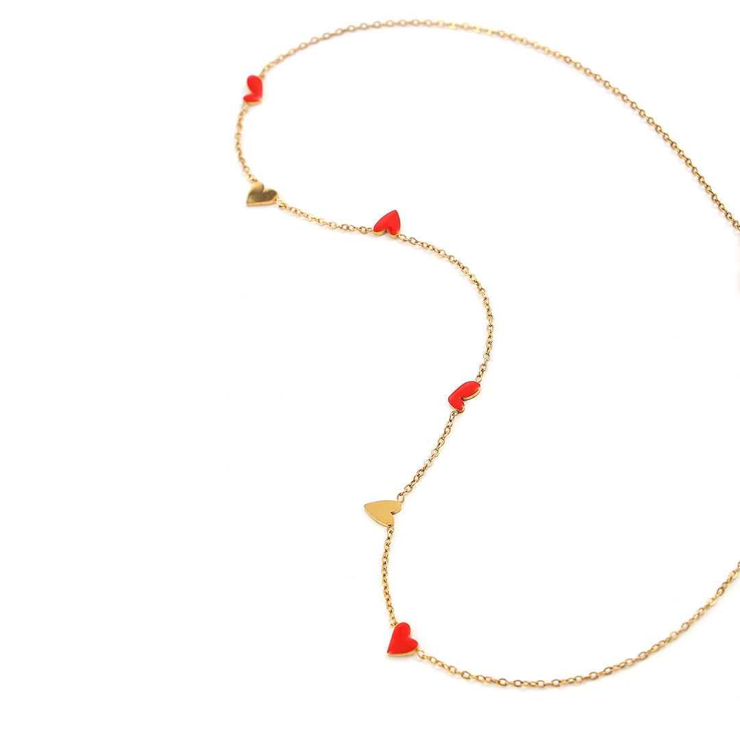 Linnea - Collar de Cadena de Corazón Rojo y Oro Acero Inoxidable