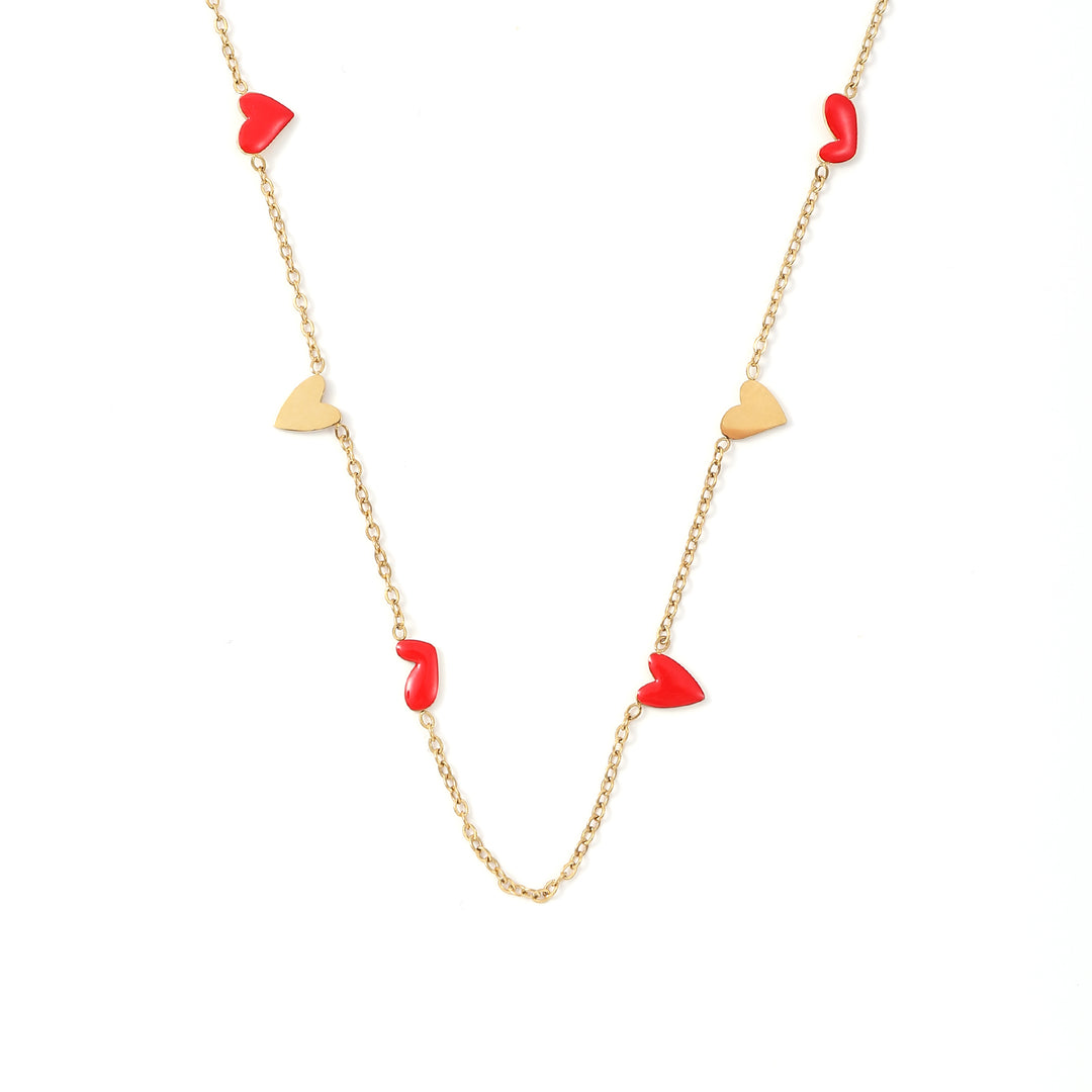 Linnea - Collar de Cadena de Corazón Rojo y Oro Acero Inoxidable