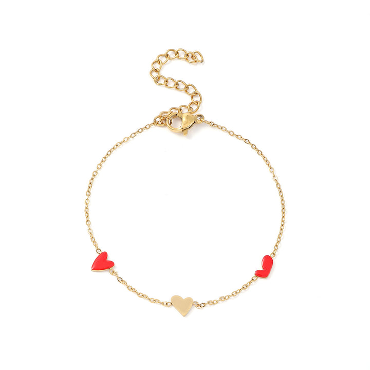 Linnea - Pulsera de Cadena de Corazón Roja y Dorada de Acero Inoxidable