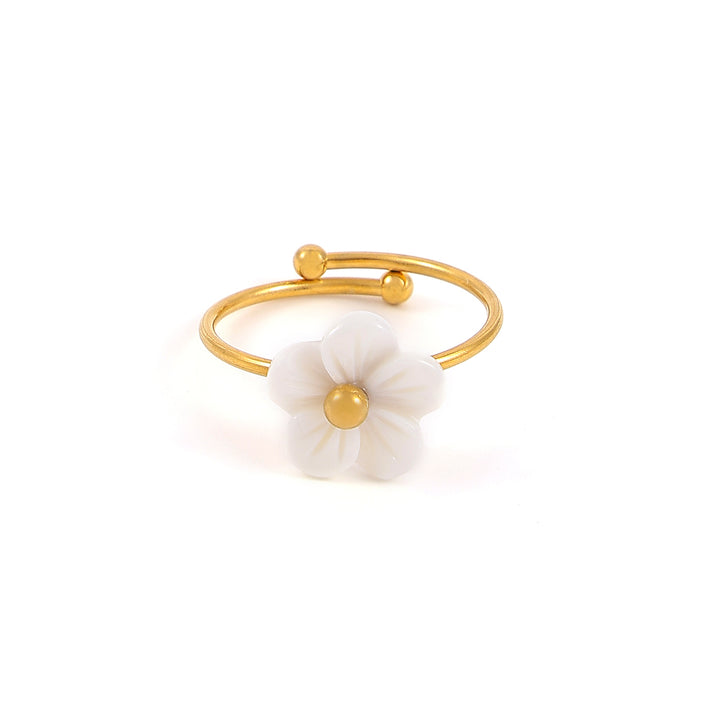 Ellen - Anillo de Flor Blanca Ajustable de Acero Inoxidable