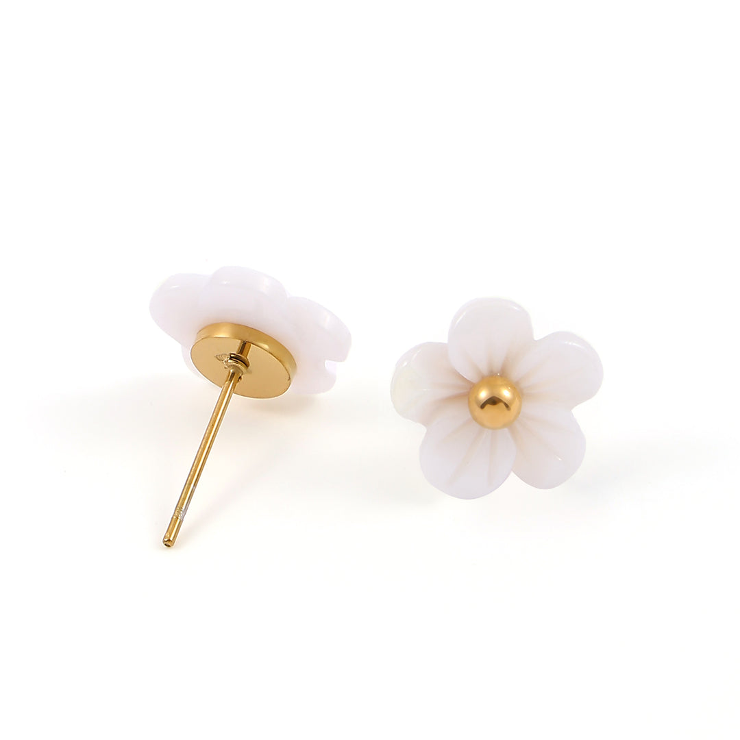 Ellen - White Flower Stud Earrings Stainless Steel