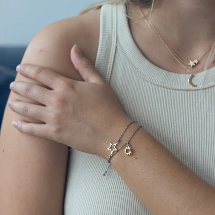 Silk Bracelet with Gold Star Outline in Gray